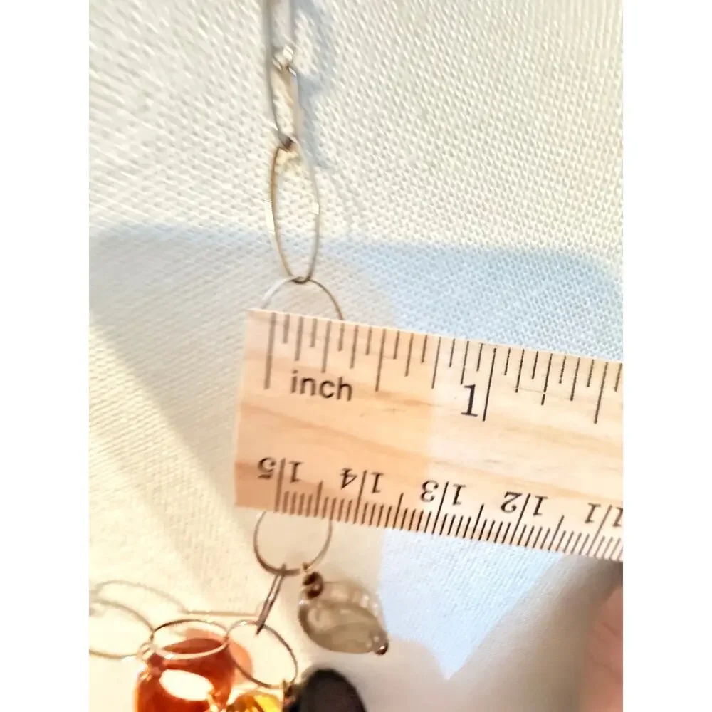 Vintage Art Glass Bead Dangle Silver Tone Necklace
